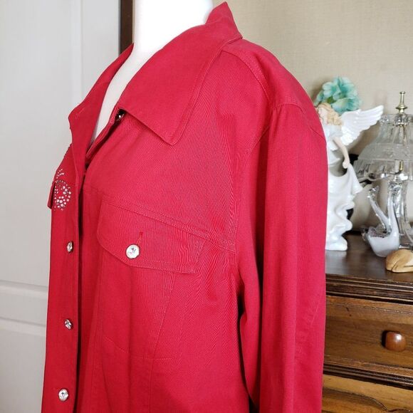 Pretty Quacker Factory Red Rhinestone Rose Jacket womens Plus size 2X - Picture 6 of 12